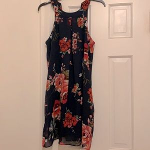 High neck navy floral dress